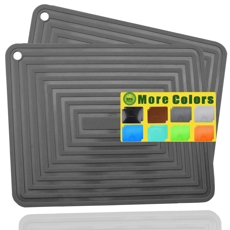 LogHog Large Silicone Trivet Mats for Hot Dishes/Pots Pans, Heat Resistant Pot Holder,9""x12"" Non Slip Flexible Durable Pot Coaster Kitchen Table Mats Set of 2 (Dark Gray) - Image 1
